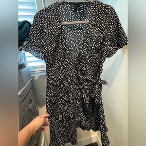 Vero Moda Black and White Polka Dot Wrap Dress